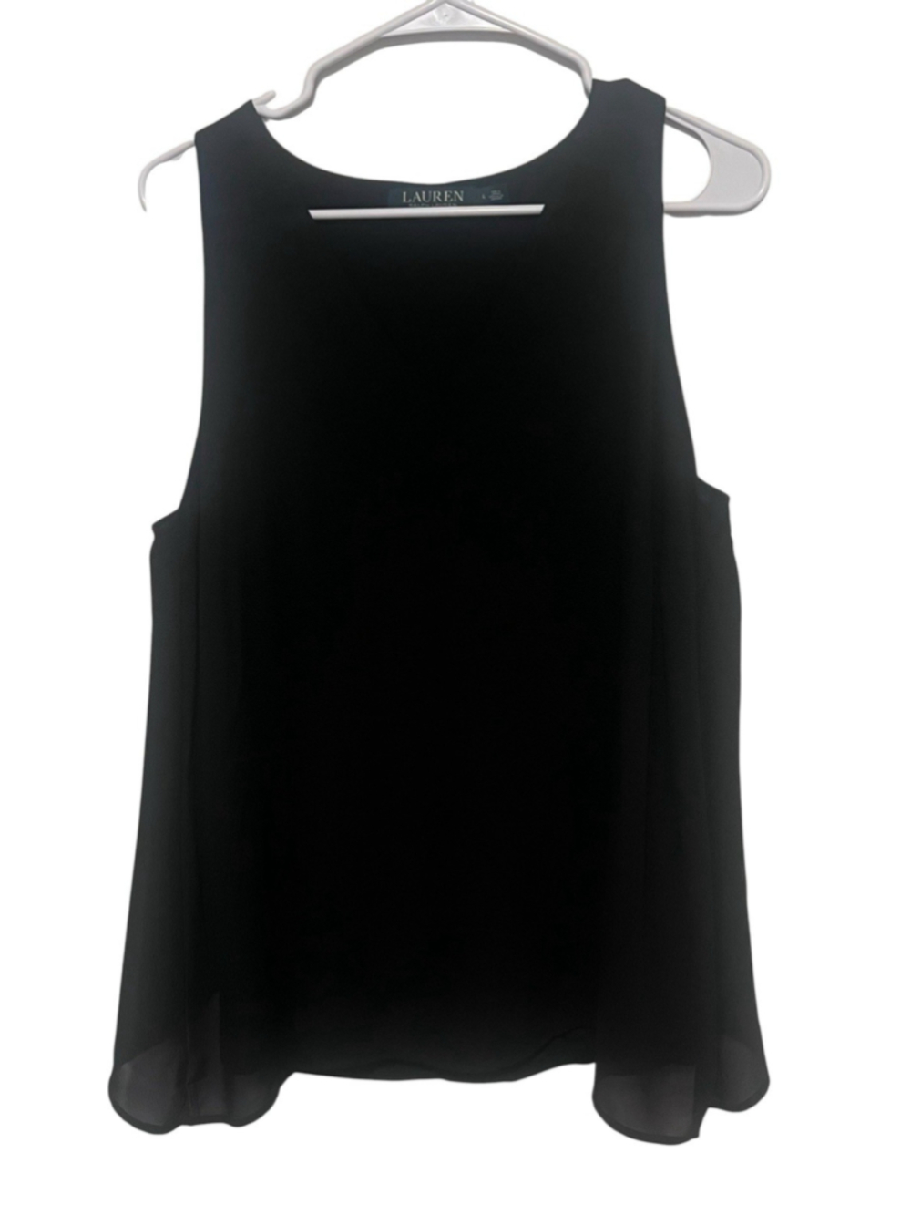 Lauren Ralph Lauren Chiffon Layered Sleeveless Shirt Large Black Flowy Tank Top